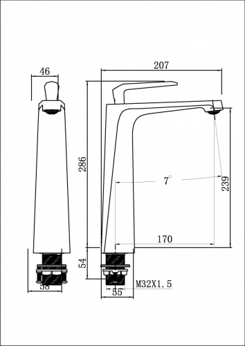 Смеситель для раковины на столешницу Cristal Milleau (CR, MB, MW, GM) фото 2